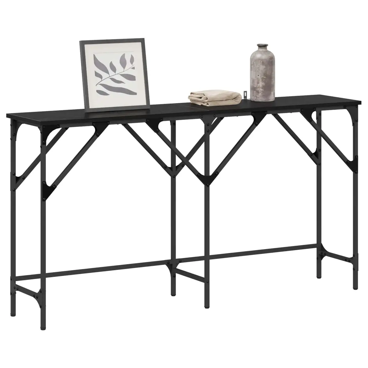 Console Table Black Oak 140cm Industrial Style Engineered Wood Hallway Accent