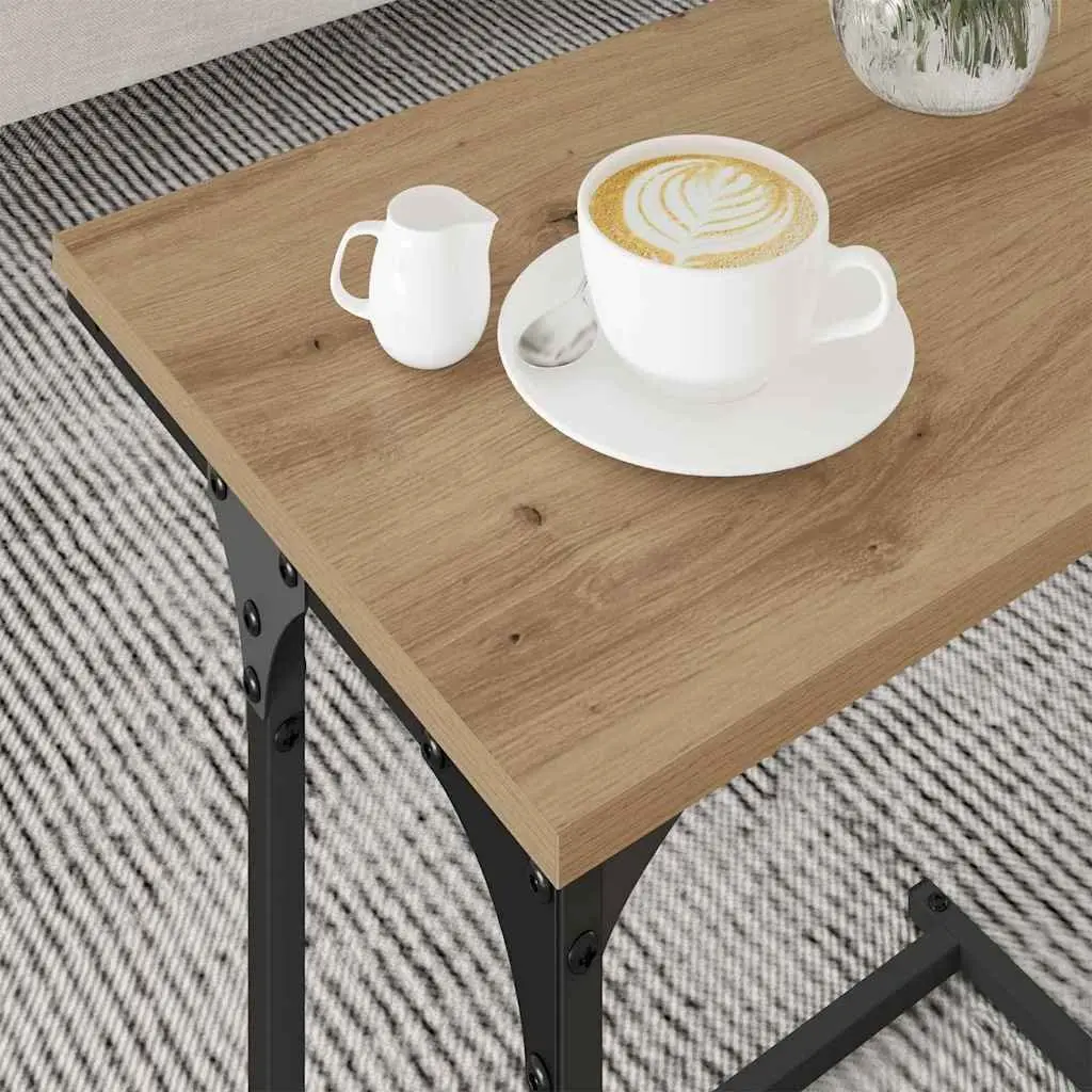Nesting Coffee Table Set Industrial Style 3 Piece Rectangular Brown with Black Frame