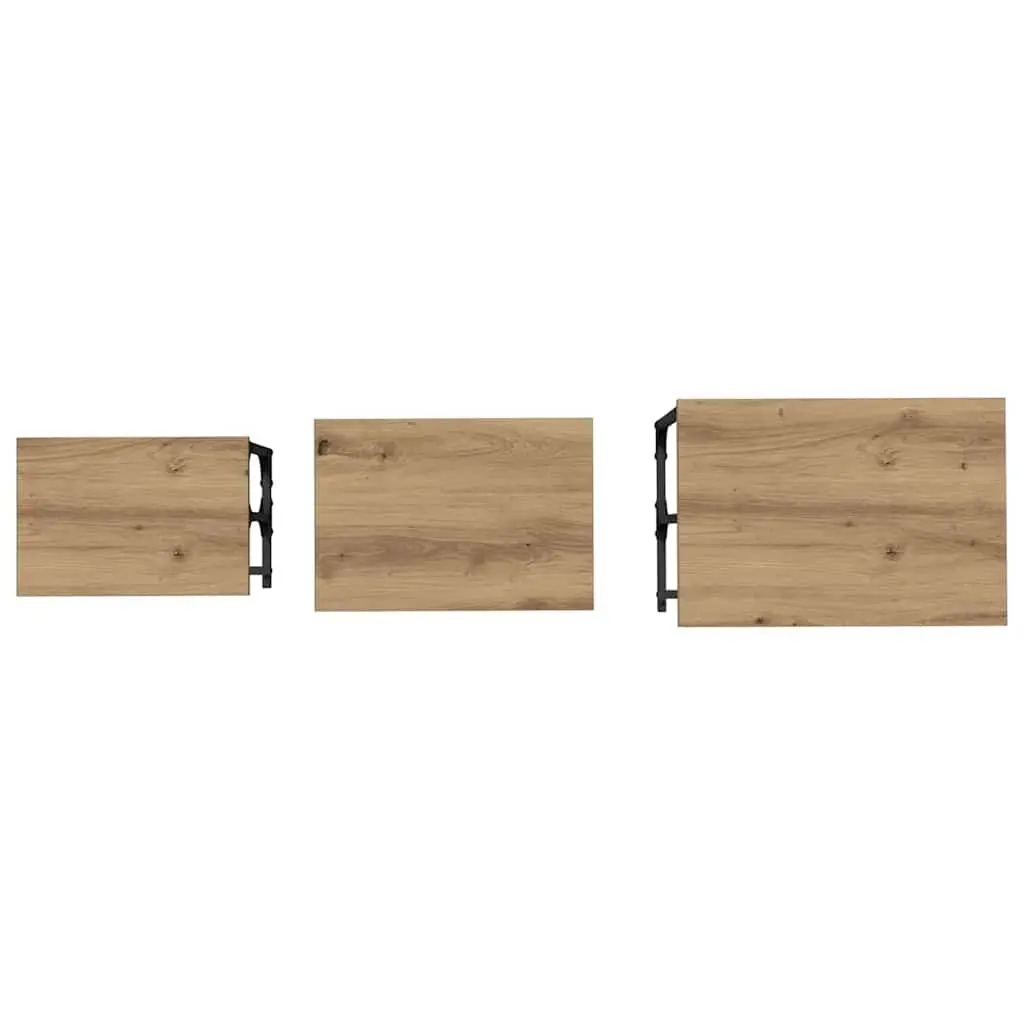Nesting Coffee Table Set Industrial Style 3 Piece Rectangular Brown with Black Frame