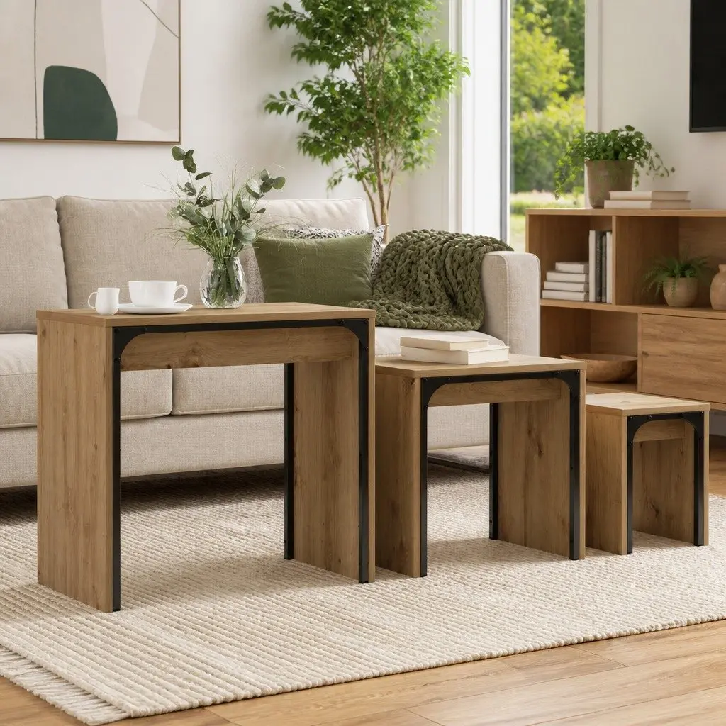 Nesting Coffee Table Set Modern Rectangular 3 Piece Brown