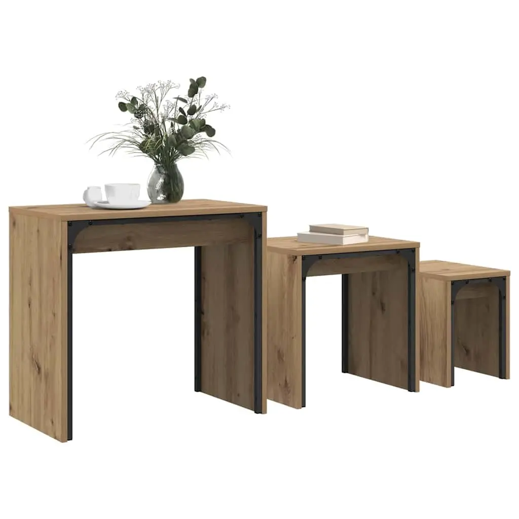 Nesting Coffee Table Set Modern Rectangular 3 Piece Brown