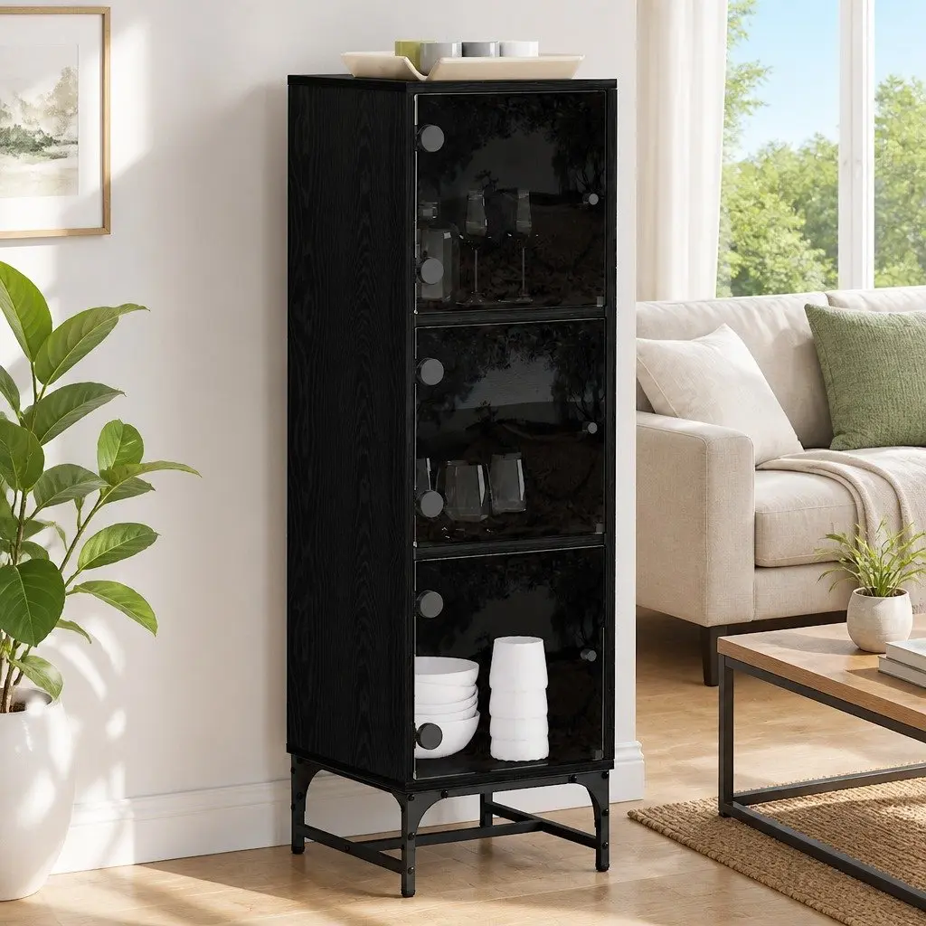 Black Sideboard Modern Storage Cabinet Engineered Wood 35 x 37 x 117 cm
