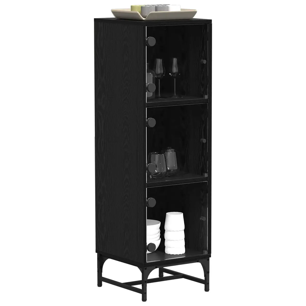 Black Sideboard Modern Storage Cabinet Engineered Wood 35 x 37 x 117 cm
