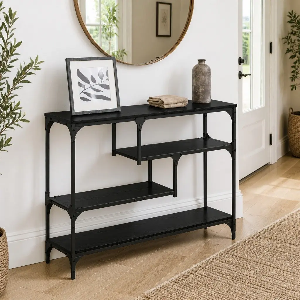 Black Console Table Narrow Hallway Accent End Table Industrial Style Home Decor