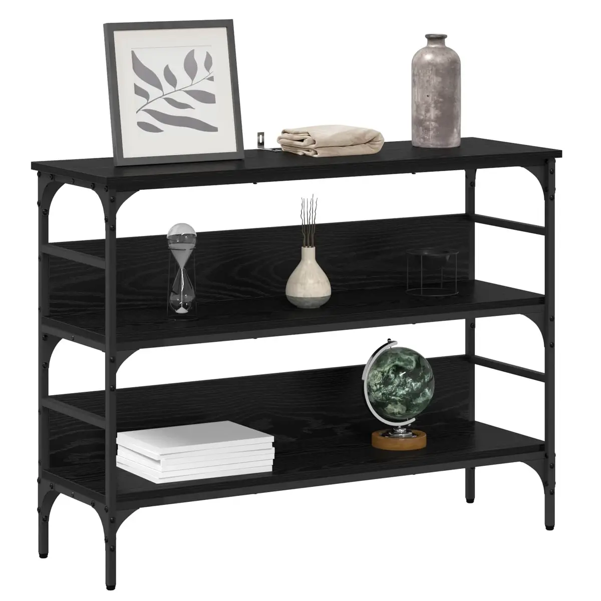 Console Table Black Engineered Wood Industrial Style Living Room Accent