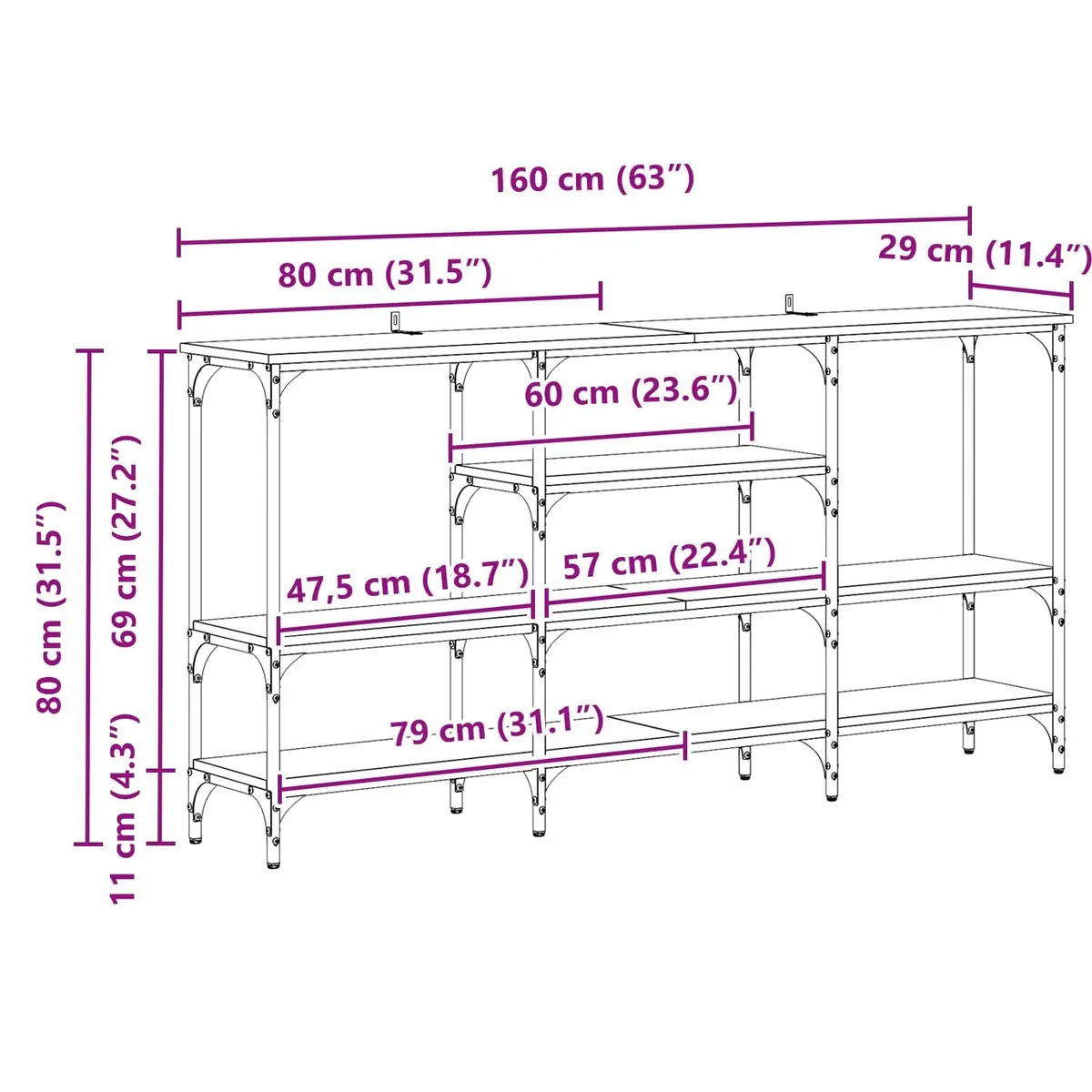 Console Table Industrial Urban Style Brown 160 x 29 x 80 cm