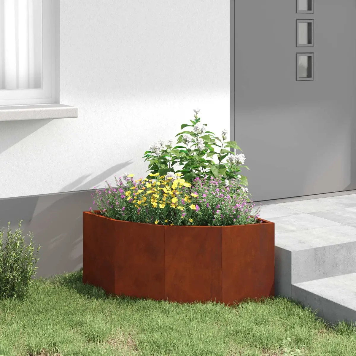 Corner Garden Planter Steel 60x60x35cm Outdoor Patio Terrace Plant Pot Box