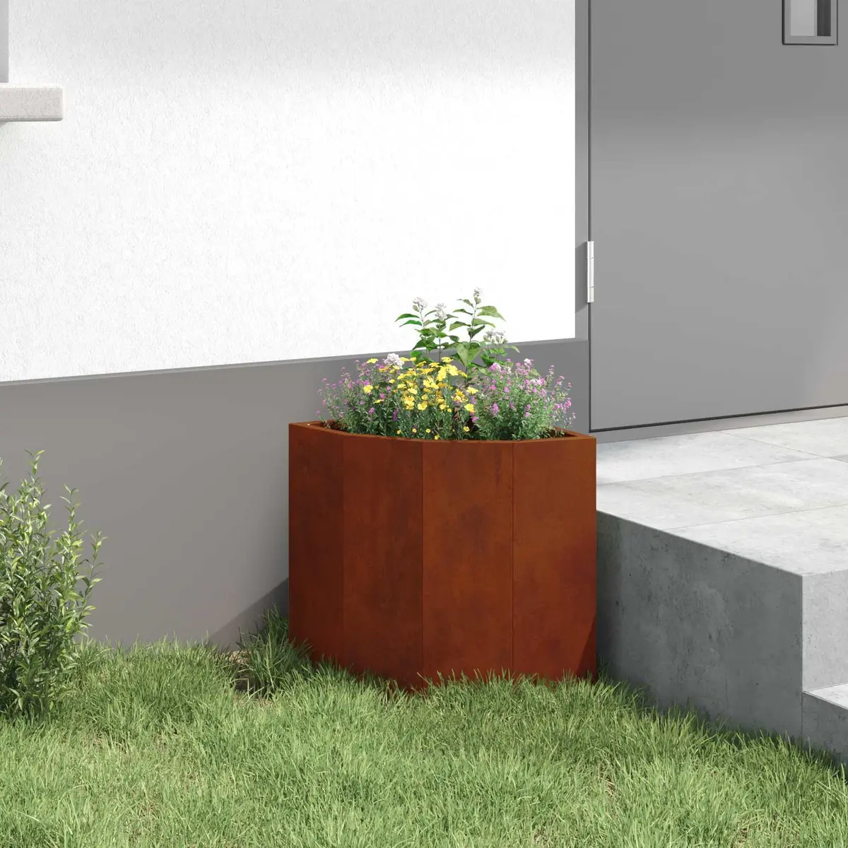 Corner Garden Planter Modern Design Outdoor Patio Space Saving Weathering Steel