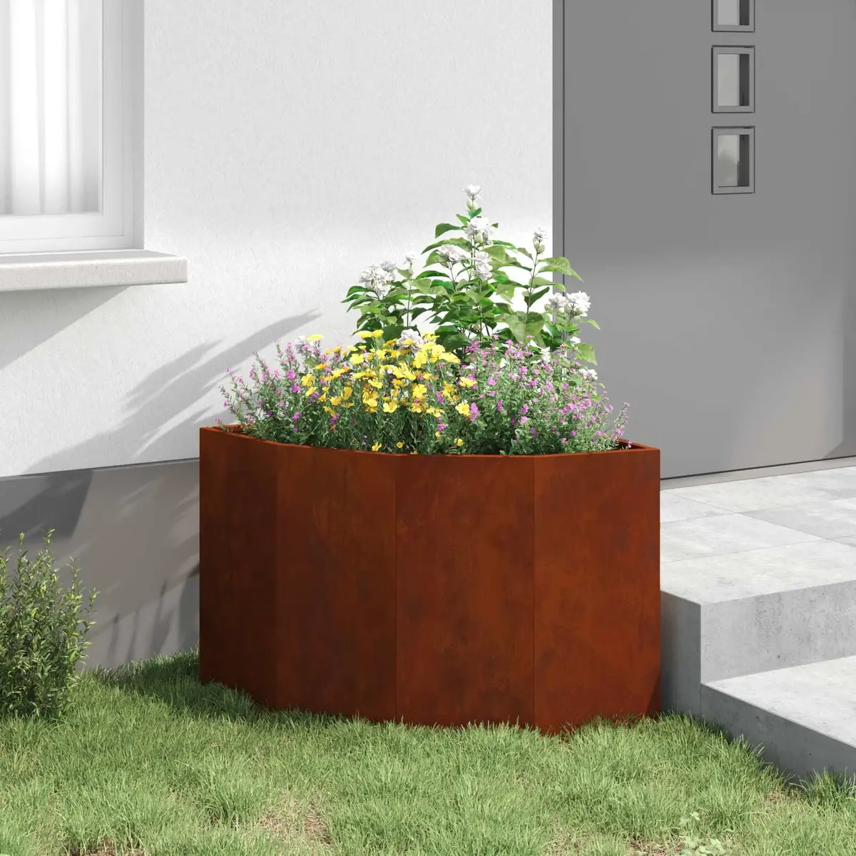 Corner Garden Planter 60x60x50cm Steel Outdoor Patio Terrace Plant Pot