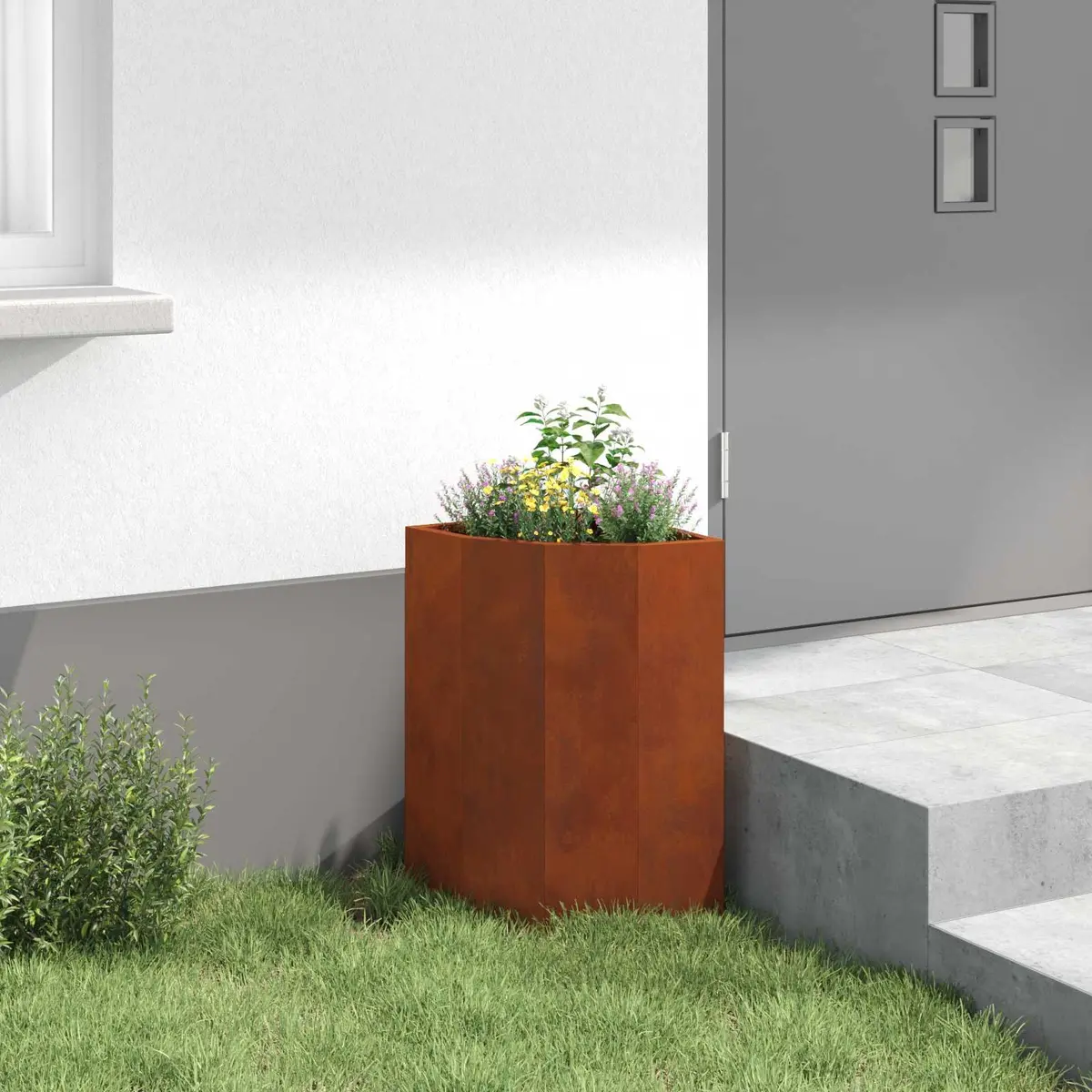 Corner Planter Steel Weathering 30x30x50cm Outdoor Patio