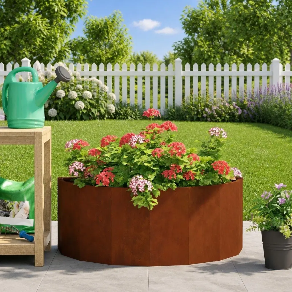 Half Round Garden Planter Outdoor Steel 90x45x35cm Weathering Design Terrace
