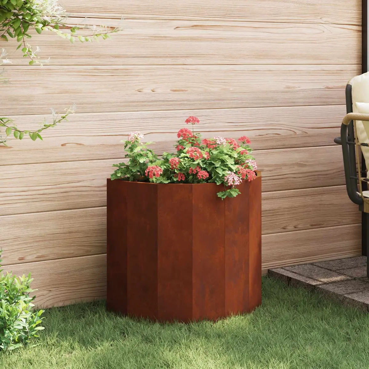 Half Round Garden Planter Outdoor Weathering Steel 60x30x50cm Brown Pot