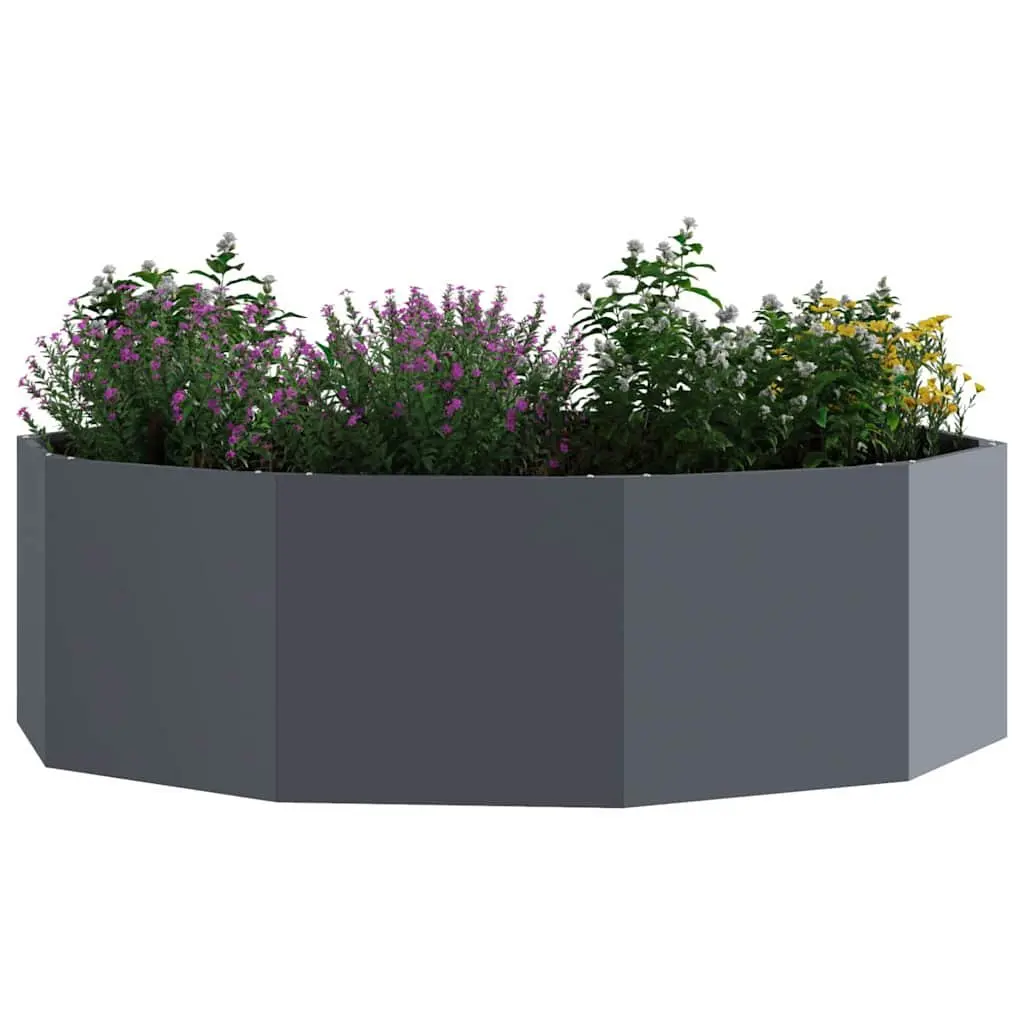 Round Garden Planter Steel Anthracite 120x120x35cm Outdoor Pot