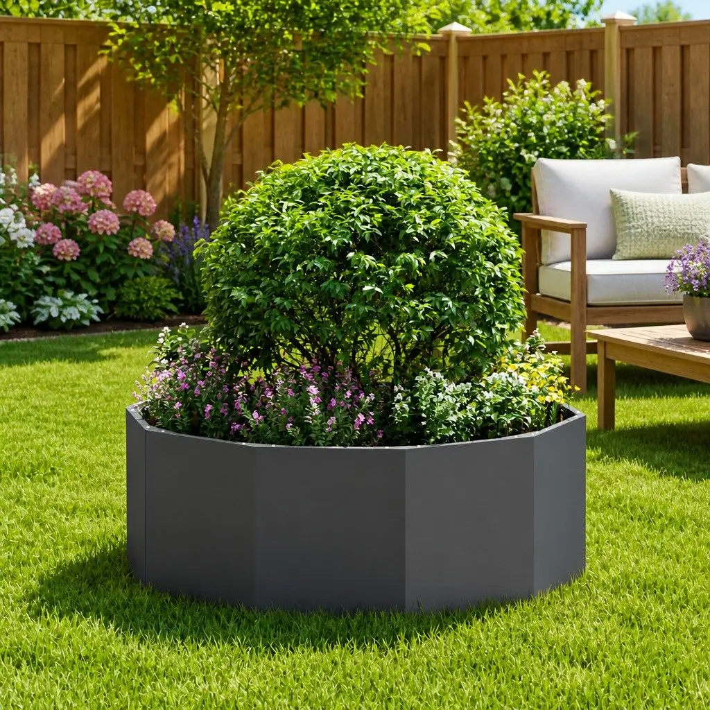 Round Garden Planter Steel Black 90 x 90 x 35 cm Outdoor Patio Terrace Container