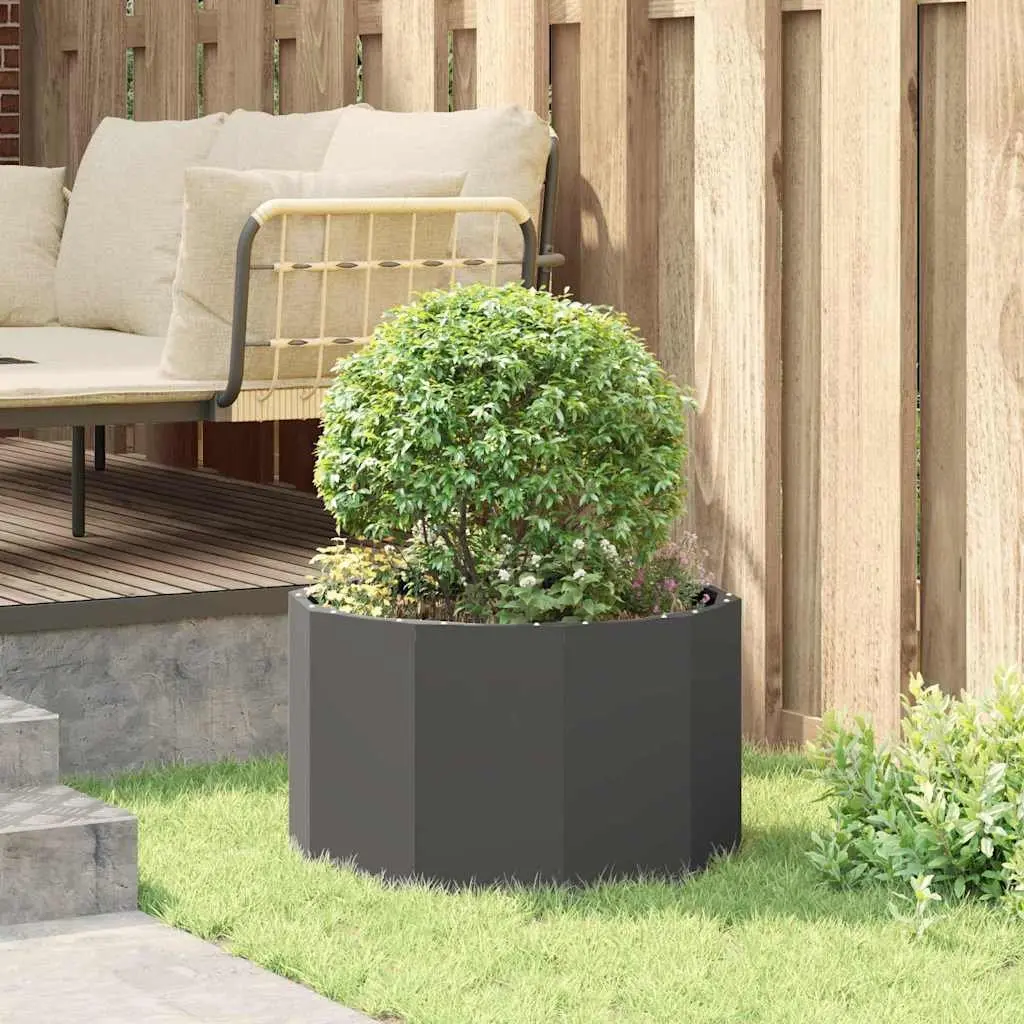 Round Steel Garden Planter Black 60x60x35cm Outdoor Pot