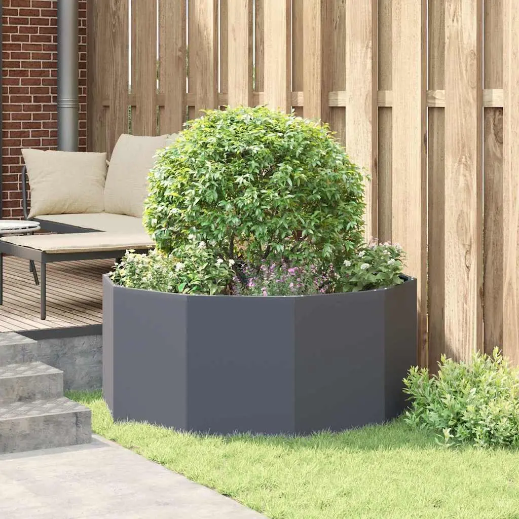 Round Garden Planter Anthracite Steel 120x120x50cm Outdoor Pot
