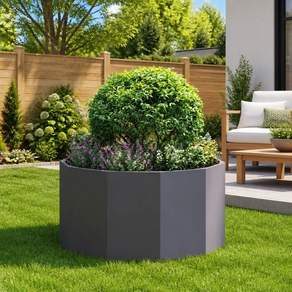 Round Steel Garden Planter Black 90x90x50cm Outdoor Pot Container