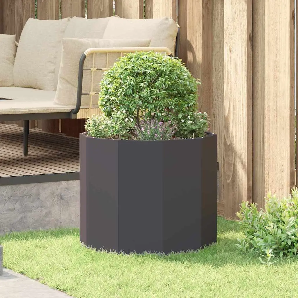 Round Steel Garden Planter 60x60x50cm Black Outdoor Patio Pot Container