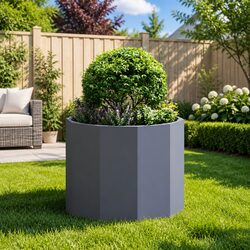 Round Garden Planter Anthracite 60x60x50cm Steel Outdoor Pots Container