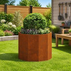 Round Garden Planter Steel Outdoor Patio Terrace Weathered 60x60x50cm