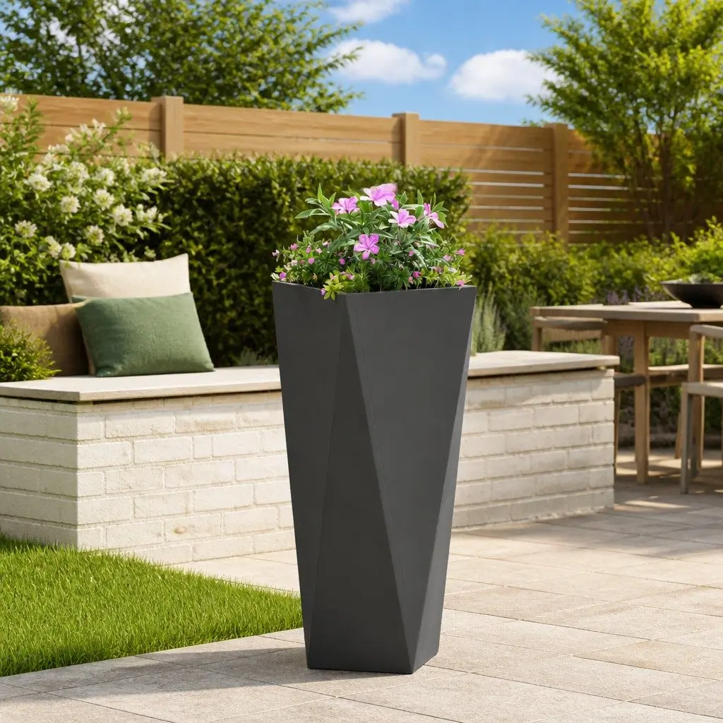 Tall Rectangular Steel Planter Box Outdoor 30x30x75cm Black