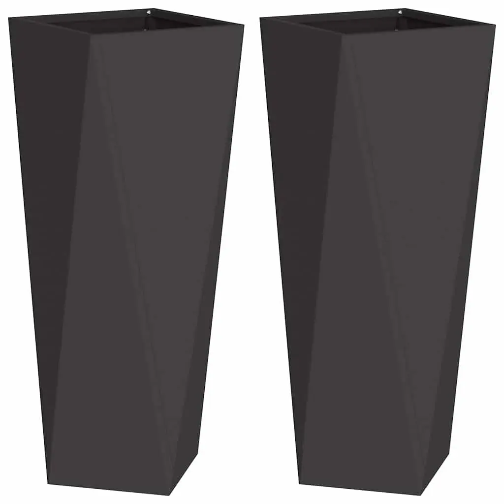 Steel Planter Box Rectangular 30 x 30 x 75 cm Black Outdoor 2 Piece Set