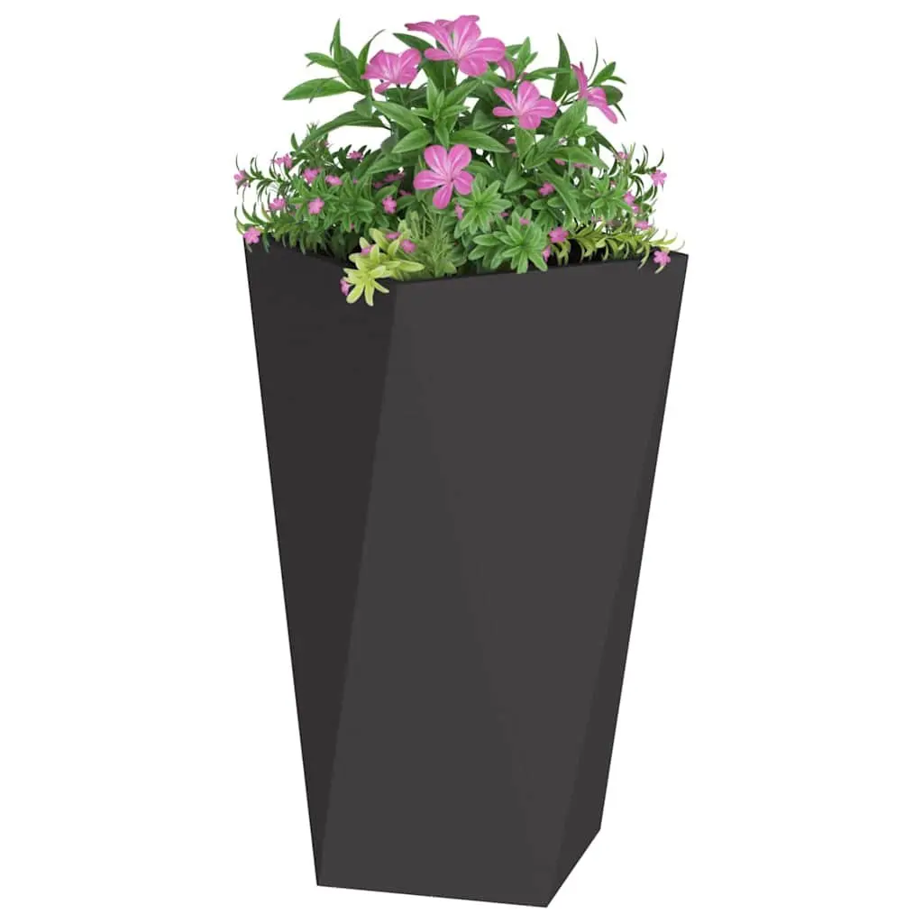 Steel Garden Planter Box Rectangular Corrugated 40x40x75cm Black