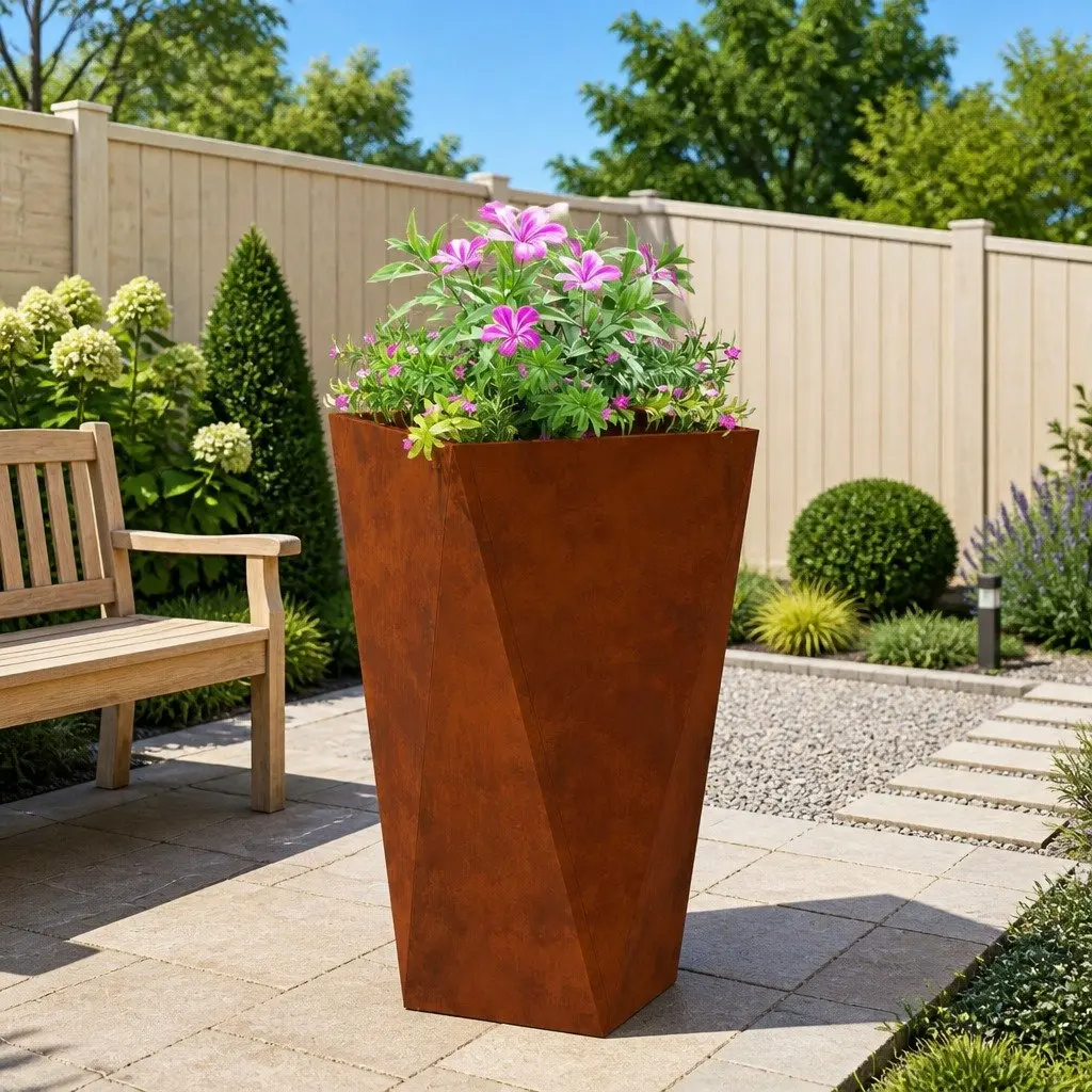Garden Planter Box Rectangular Steel Corrugated 40x40x75cm Brown