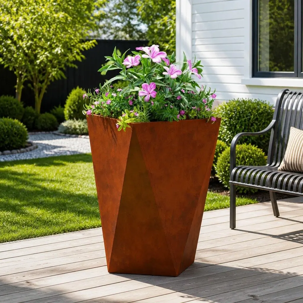 Garden Planter Box Steel Corrugated Weathering Tall Rectangular Pot