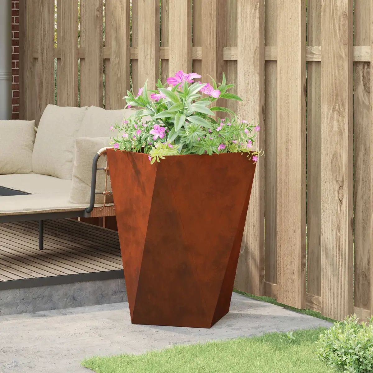 Garden Planter Box Steel Corrugated Weathering Tall Rectangular Pot