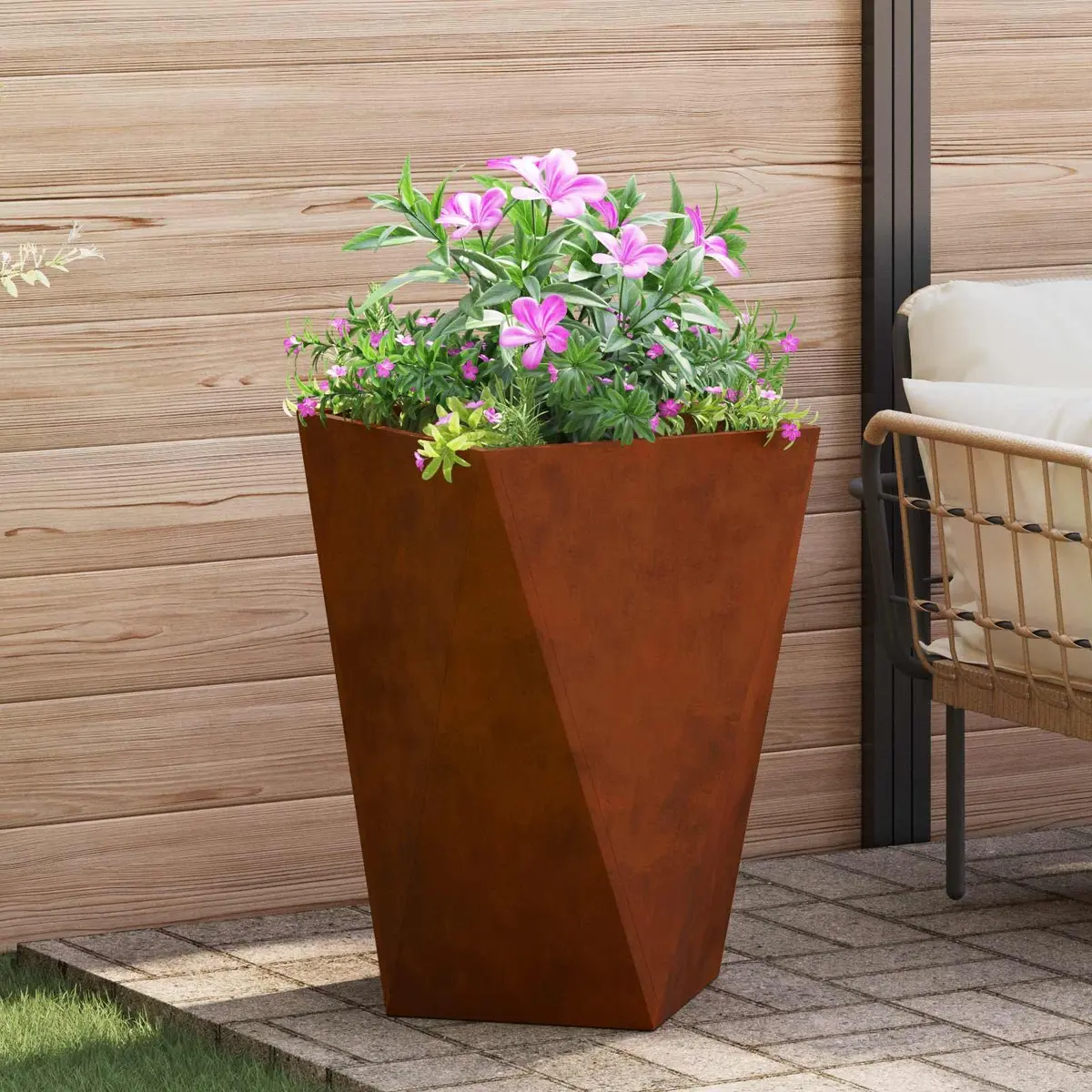 Garden Planter Steel Outdoor Pot Box Corrugated Sides 50 x 50 x 75 cm