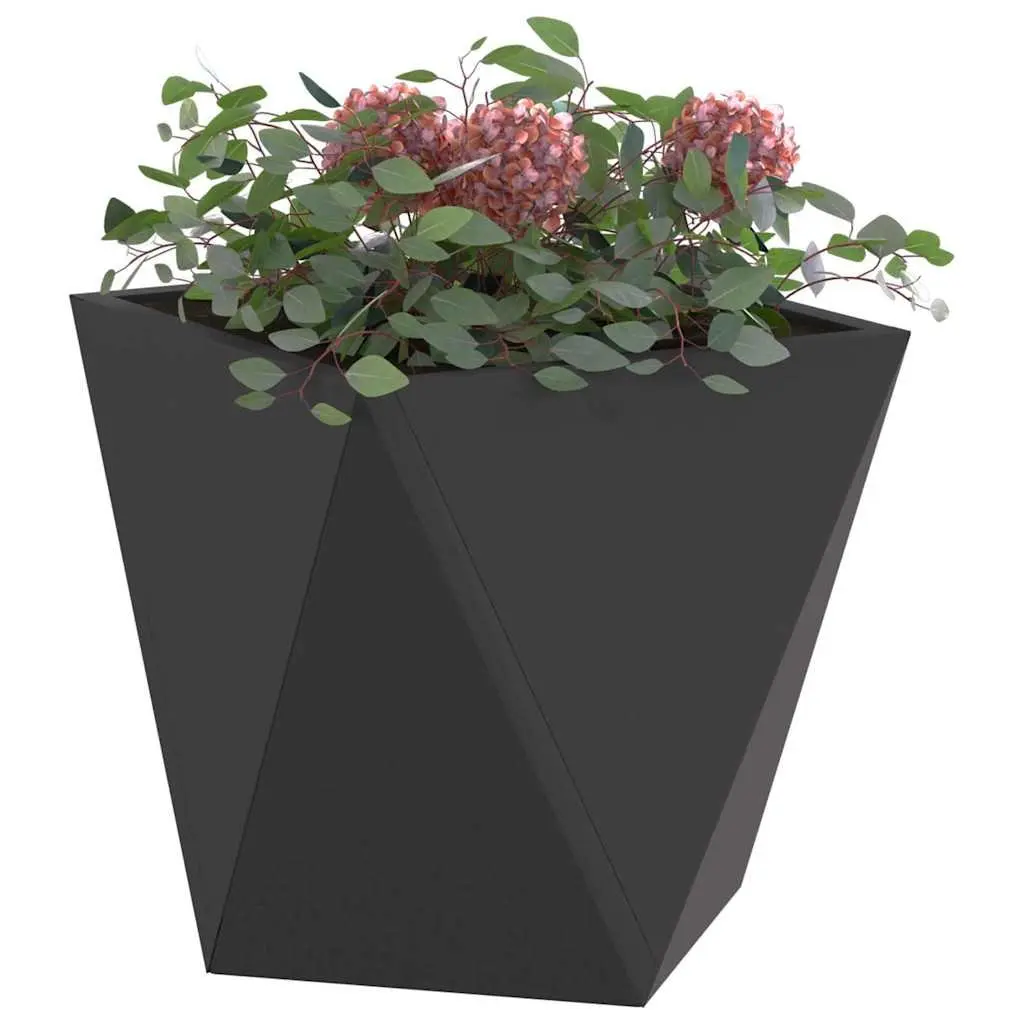 Steel Planter Box 30x30x30cm Black Outdoor Garden Pot Corrugated Design Set of 2