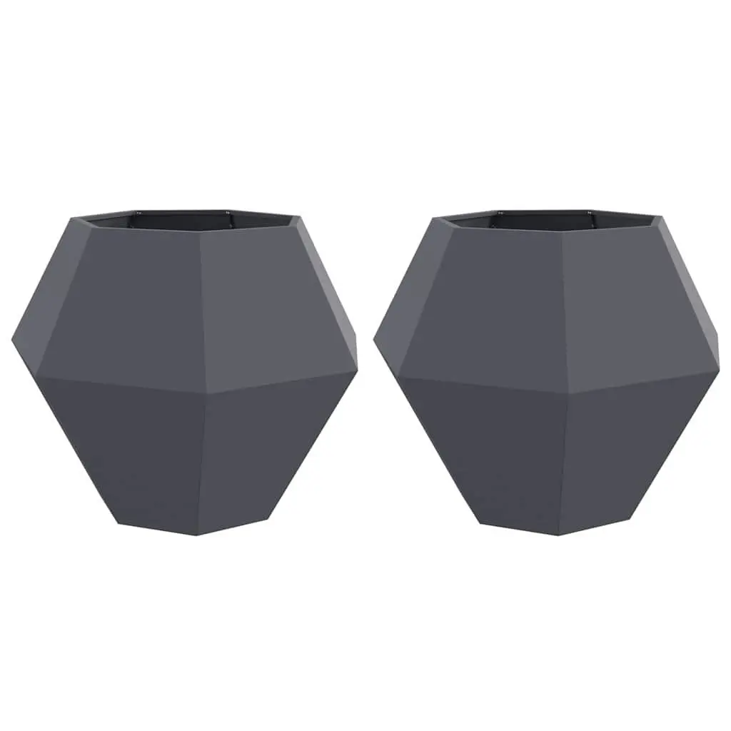 Steel Planter Box Rectangular Anthracite 100 x 100 x 80 cm 2 pcs Outdoor Garden Patio Lawn Decor