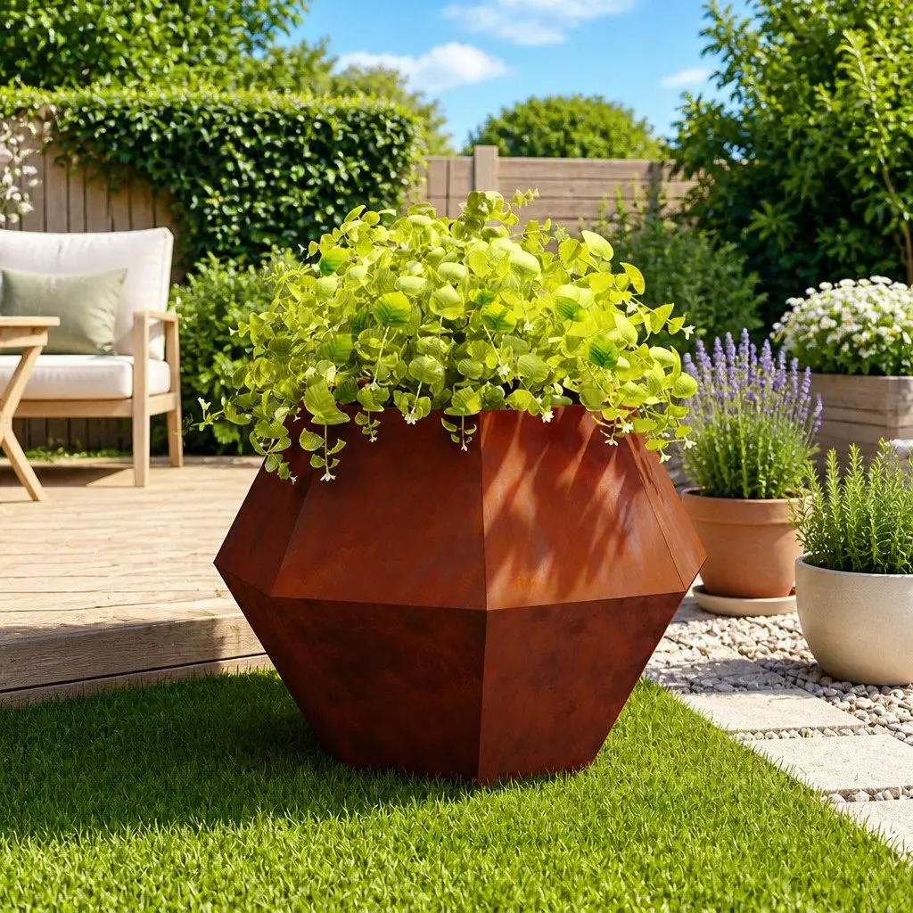 Steel Rectangular Garden Planter Outdoor Patio Terrace Planter Box 100 x 100 x 80 cm