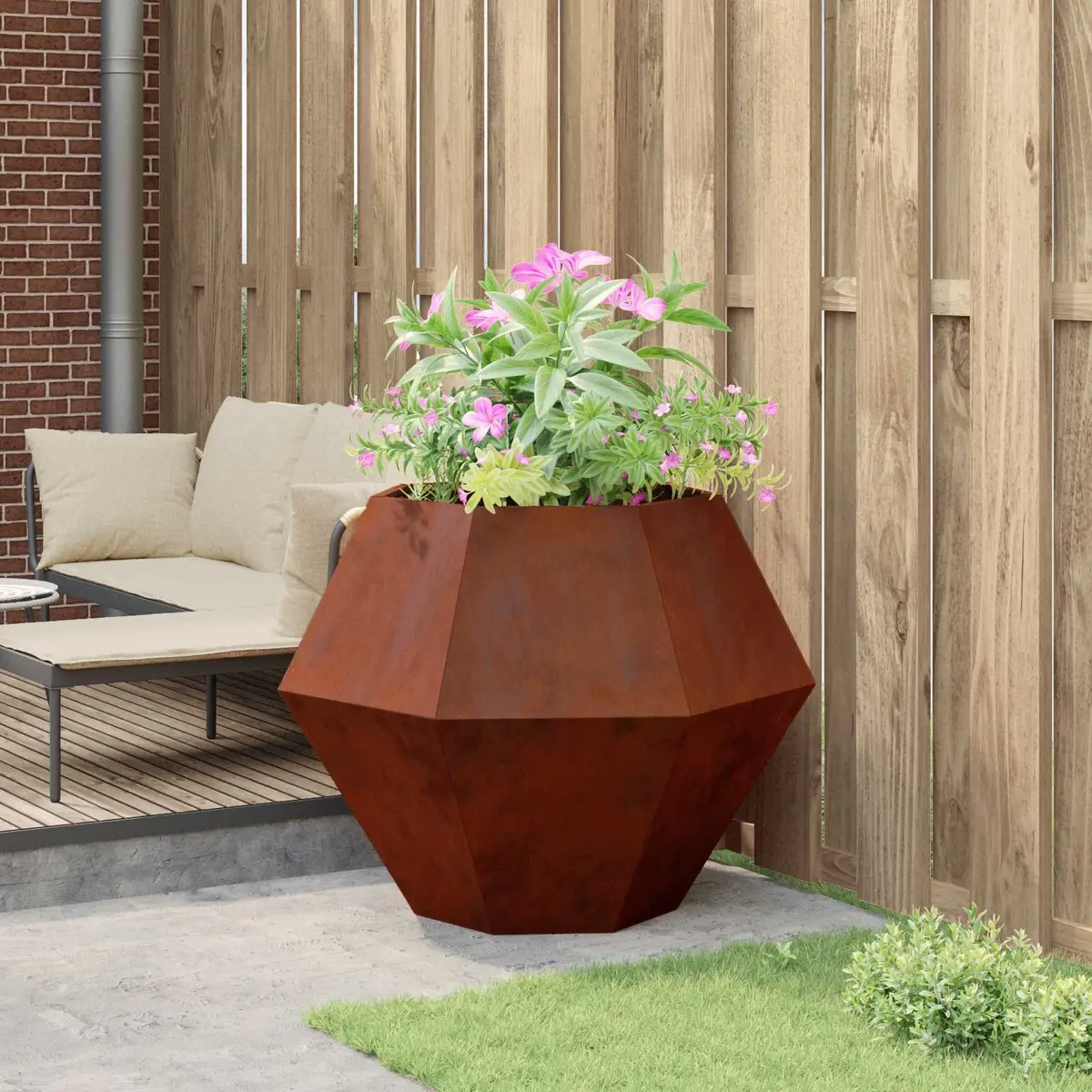 Steel Rectangular Garden Planter Outdoor Patio Terrace Planter Box 100 x 100 x 80 cm