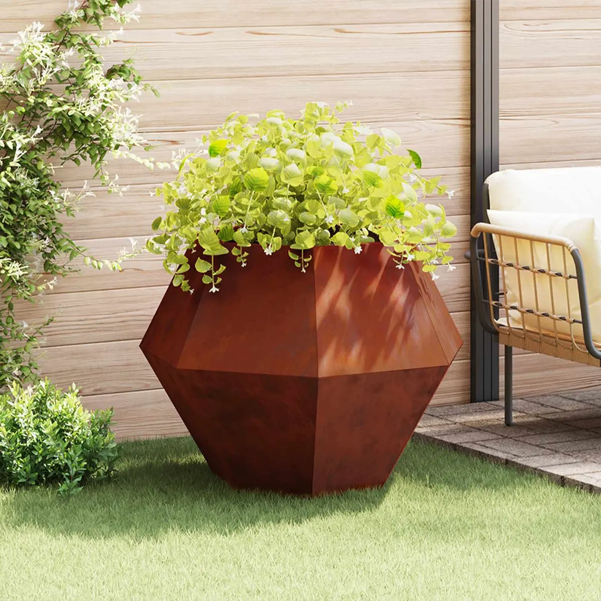 Rectangular Steel Garden Planter Weathering Brown 2pc Set