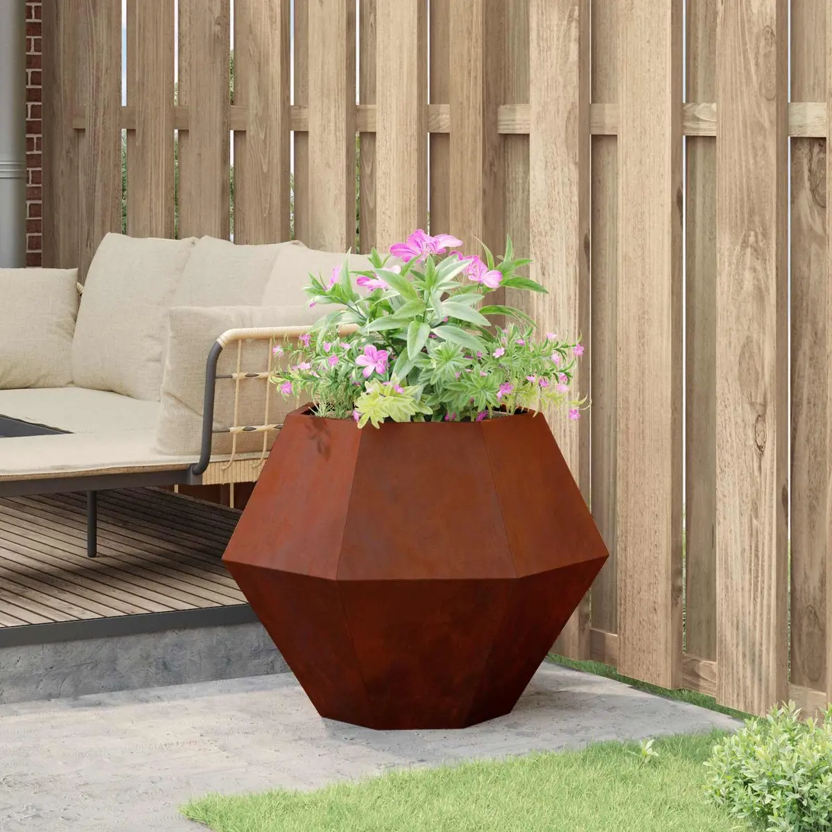 Rectangular Steel Garden Planter Outdoor Patio Terrace Flower Pot 75 x 75 x 60 cm