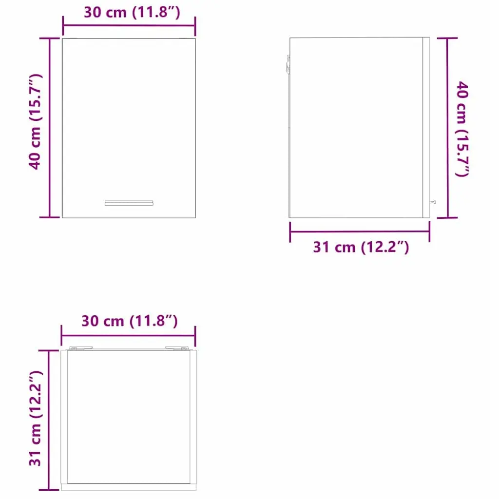 Hanging Kitchen Cabinet Modern Storage Black Oak White 30x31x40cm 2 Piece