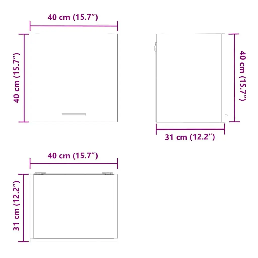 Hanging Kitchen Cabinet Modern Black Oak White 40x31x40cm