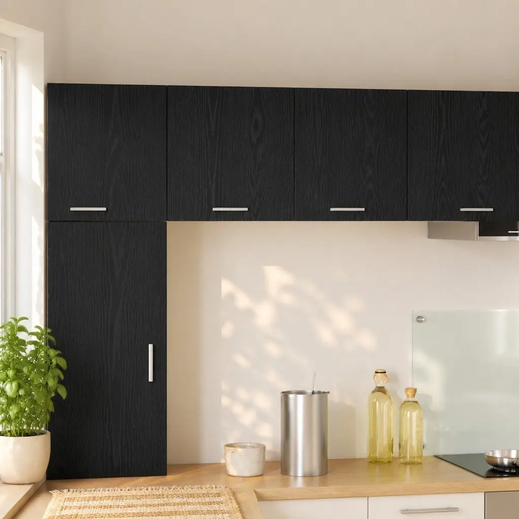 Kitchen Hanging Cabinet 2 pcs Black Oak White Modern Storage Organiser