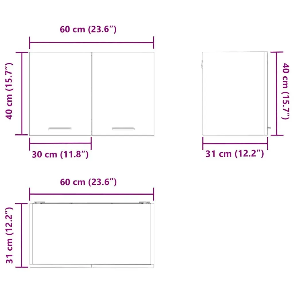 Hanging Kitchen Cabinet Modern White Storage Cupboard 60x31x40cm 2 Piece