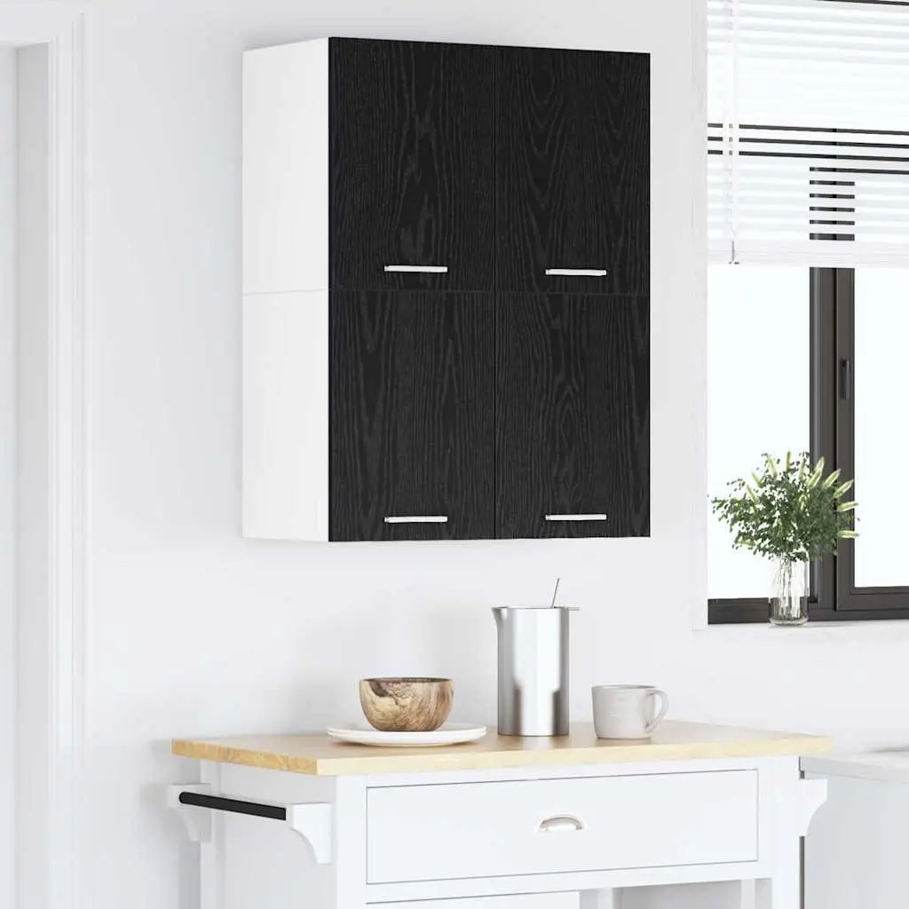 Hanging Kitchen Cabinet Modern Black Oak White 60x31x40 cm