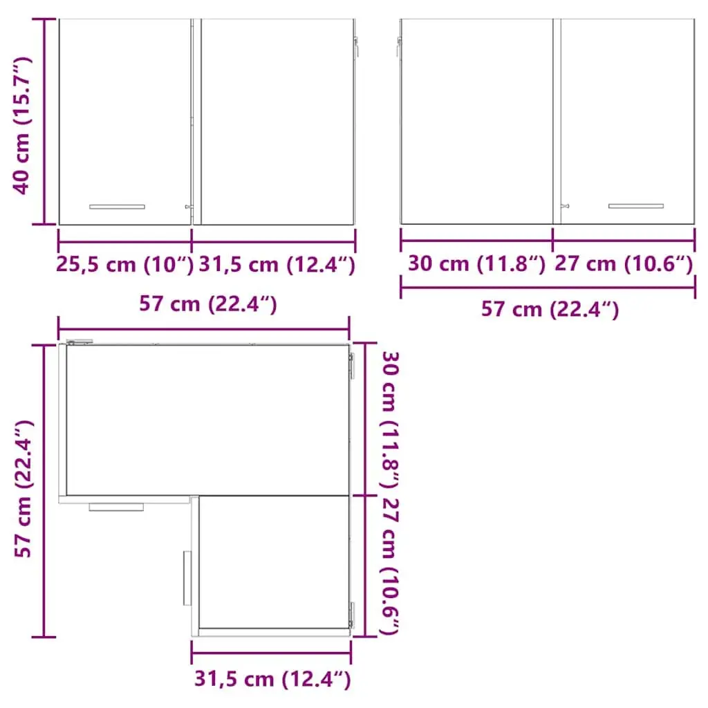Hanging Kitchen Cabinet Modern Black Oak White Storage 57x57x40cm Wall Mount