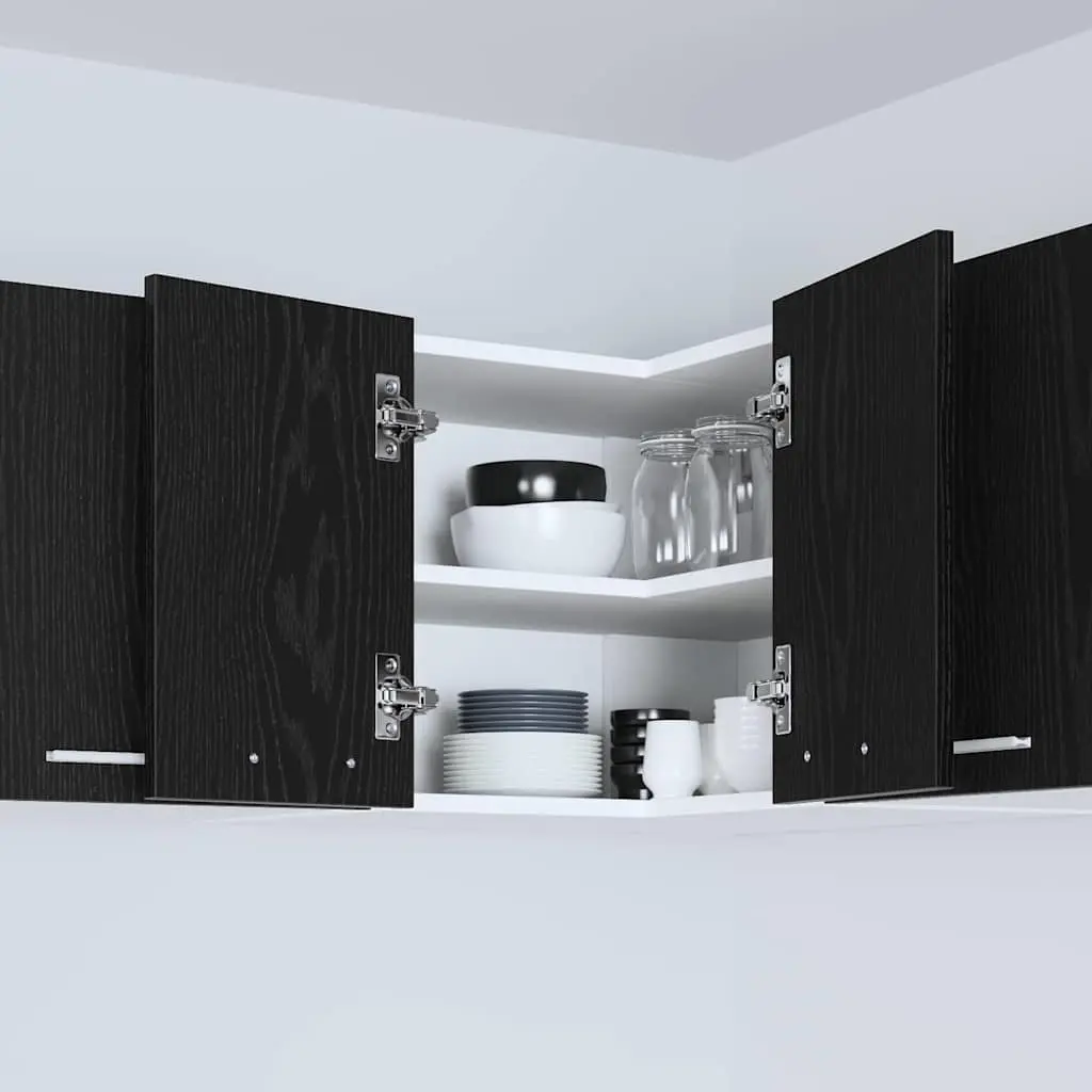 Hanging Kitchen Cabinet Modern Black Oak White Storage 57x57x40cm Wall Mount