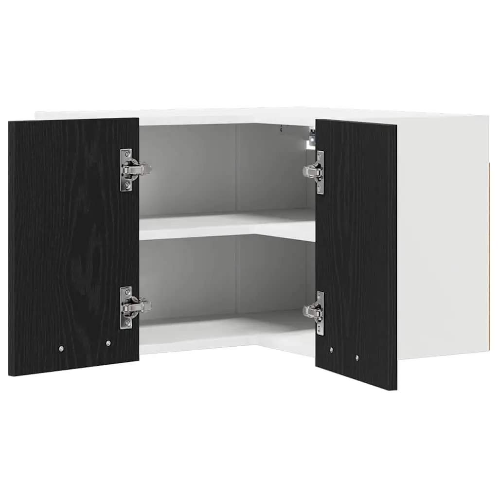 Hanging Kitchen Cabinet Modern Black Oak White Storage 57x57x40cm Wall Mount