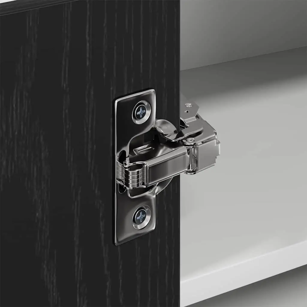 Hanging Kitchen Cabinet Modern Black Oak White Storage 57x57x40cm Wall Mount
