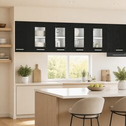 Add Style with a Modern Hanging Kitchen Cabinet in Black Oak