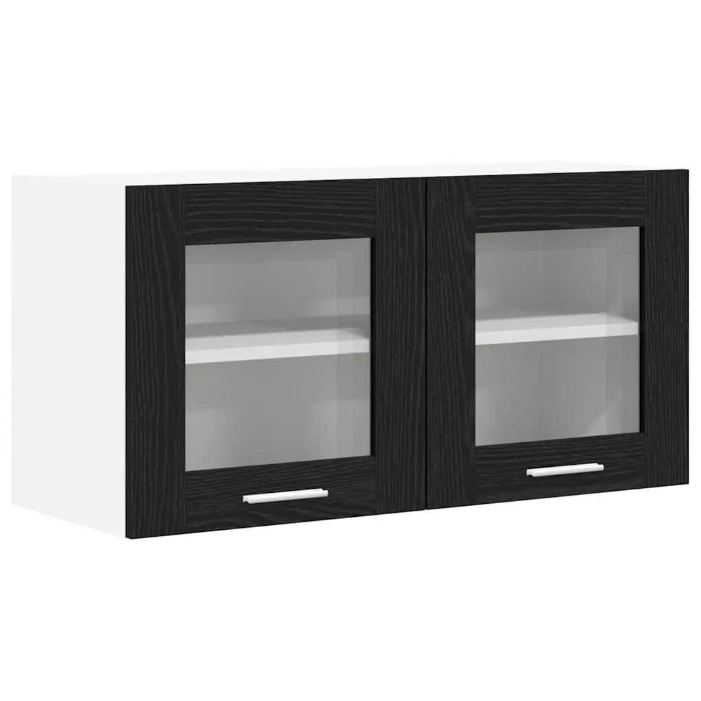 Hanging Kitchen Cabinet Modern Storage Black Oak White 80x31x40cm