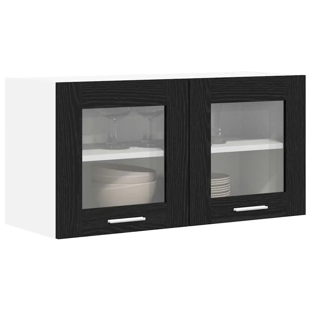 Hanging Kitchen Cabinet Modern Storage Black Oak White 80x31x40cm