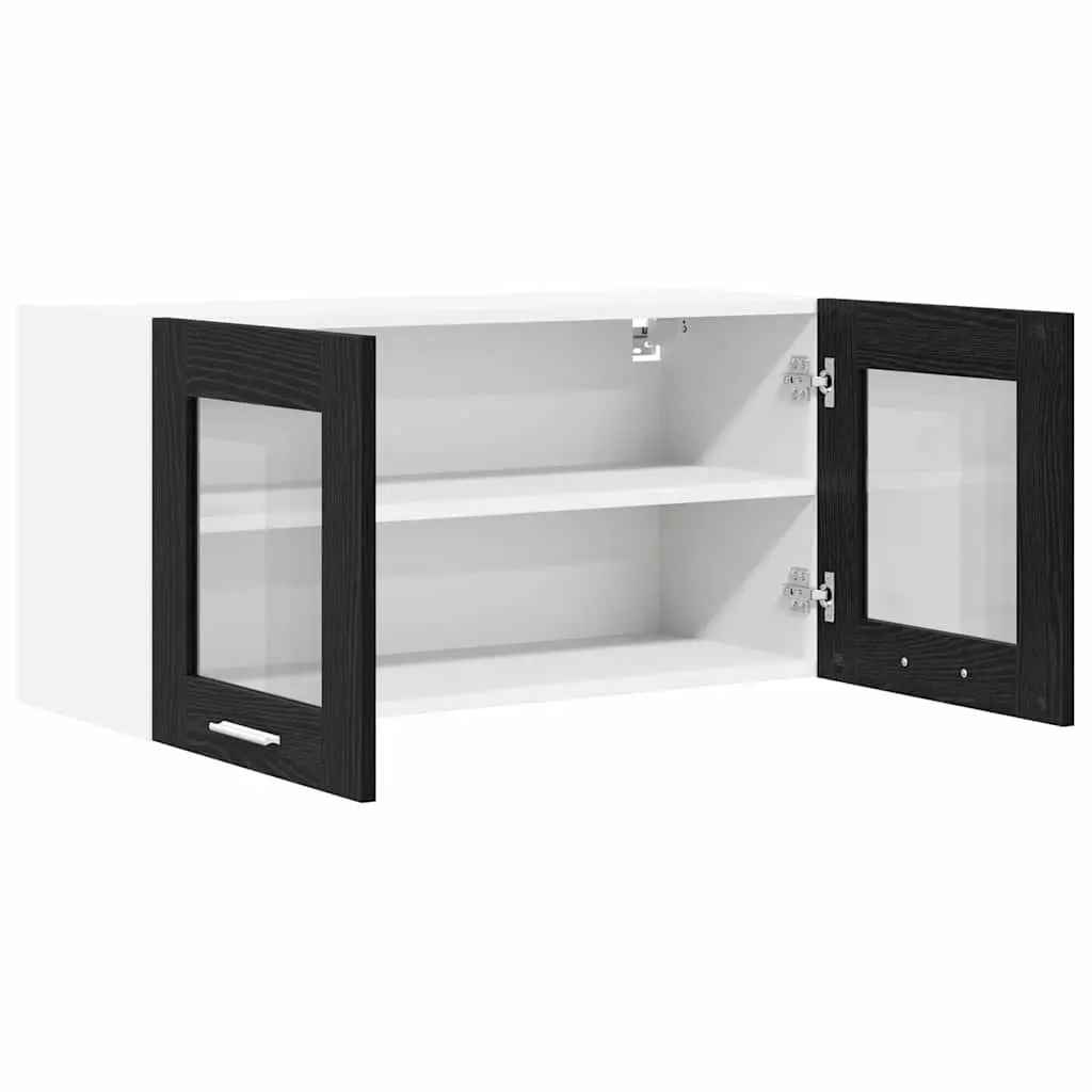 Hanging Kitchen Cabinet Modern Storage Black Oak White 80x31x40cm